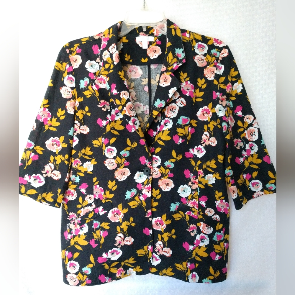 Abound Floral Blazer Linen Blend Multicolor Size Small Chest 34"